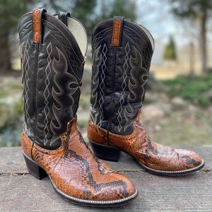 Vintage Dan Post Python Cowboy Boots Copper/Rust/Brown